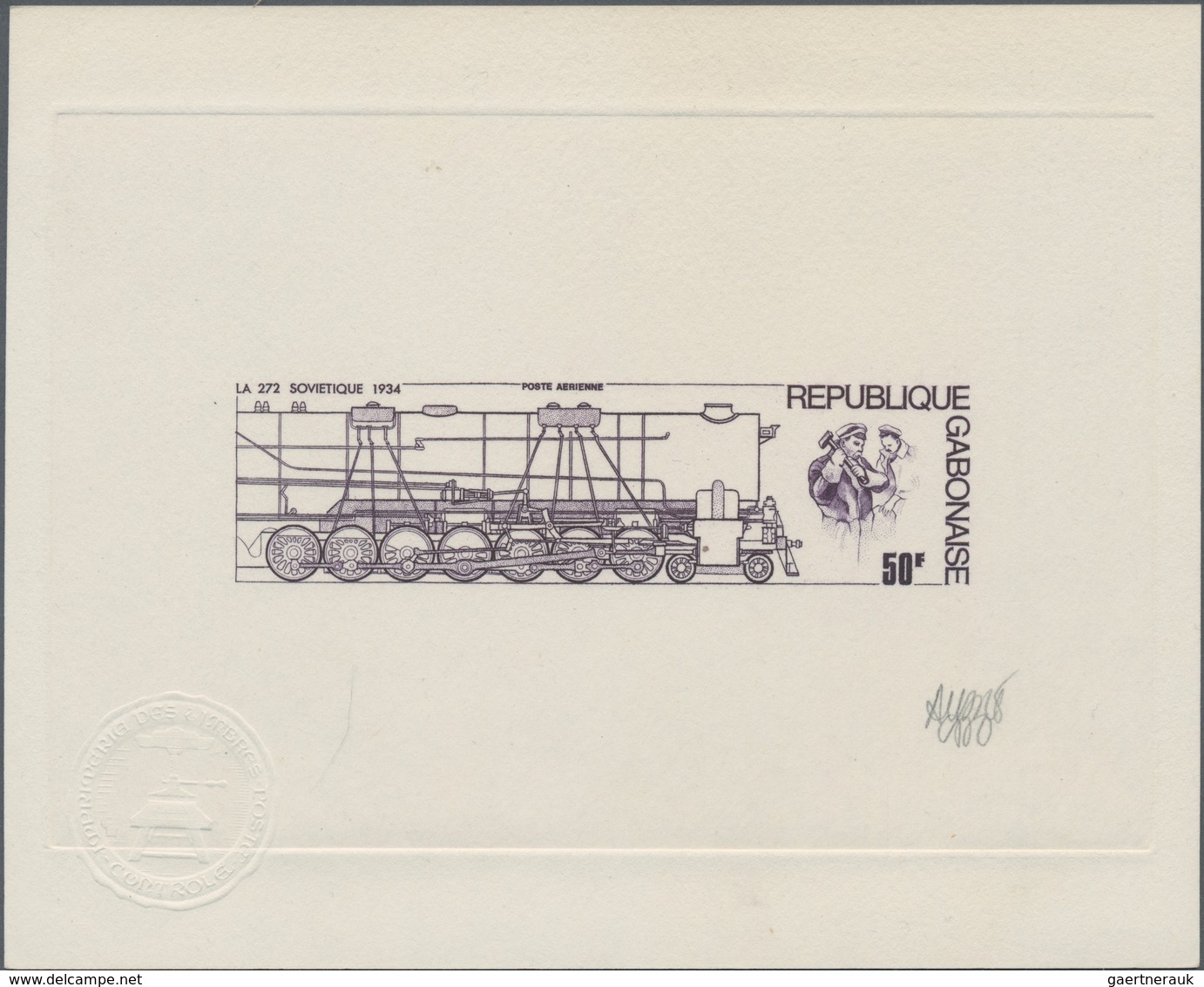 Thematik: Eisenbahn / Railway: 1975, Gabon, Locomotives 20fr.-50fr., Four Epreuve D'artiste With Sig - Treinen