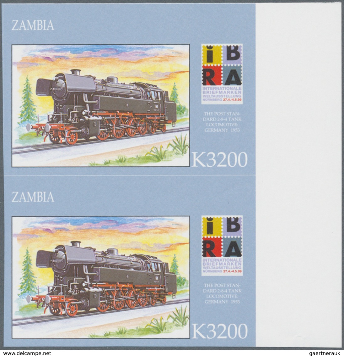 Thematik: Eisenbahn / Railway: 1999, ZAMBIA: International Stamp Exhibition IBRA In Nuremberg Comple - Trains