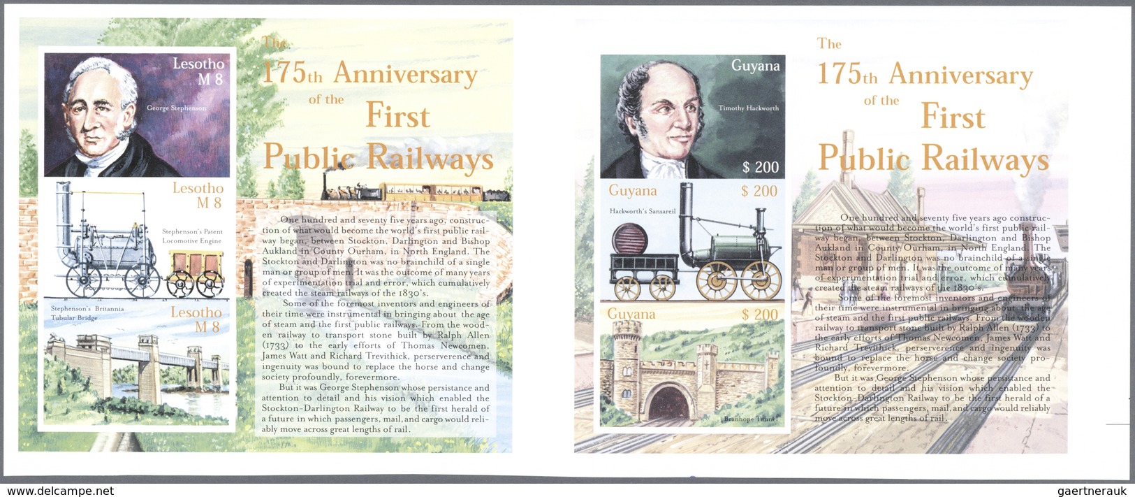 Thematik: Eisenbahn / Railway: 2000, LESOTHO And GUYANA: 175th Anniversary Of The First Public Railw - Trains