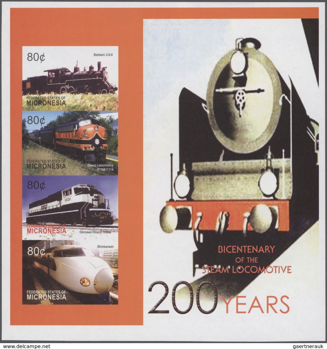 Thematik: Eisenbahn / Railway: 2004, MICRONESIA: Bicentenary Of Steam Locomotives Complete Set Of Tw - Trains