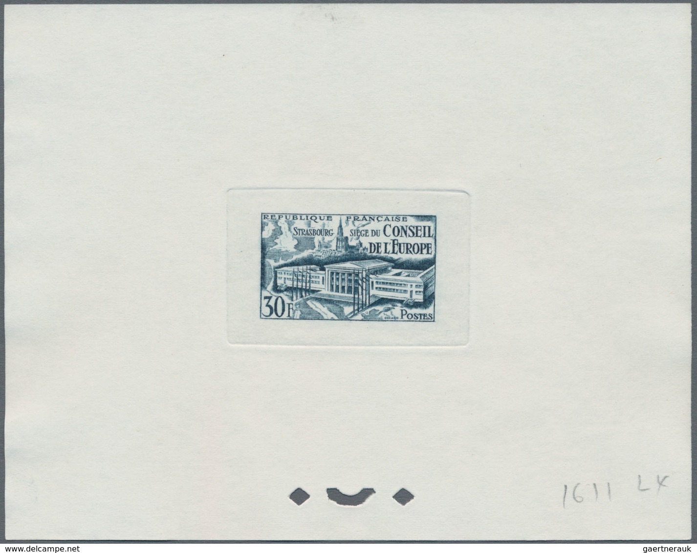 Thematik: Europa / Europe: 1952, France. Epreuve D'atelier In Green Black For The 30fr Stamp "Counci - Europäischer Gedanke