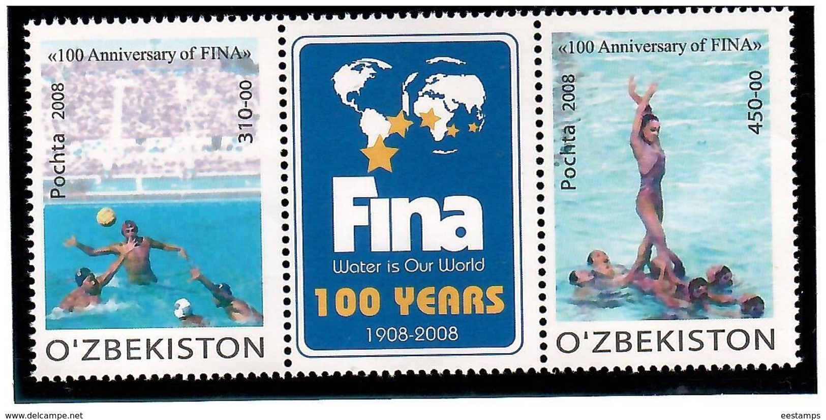 Uzbekistan 2008. FINA-100. 2 Strips, Each Of 2v+label    Michel # 792-95 - Oezbekistan