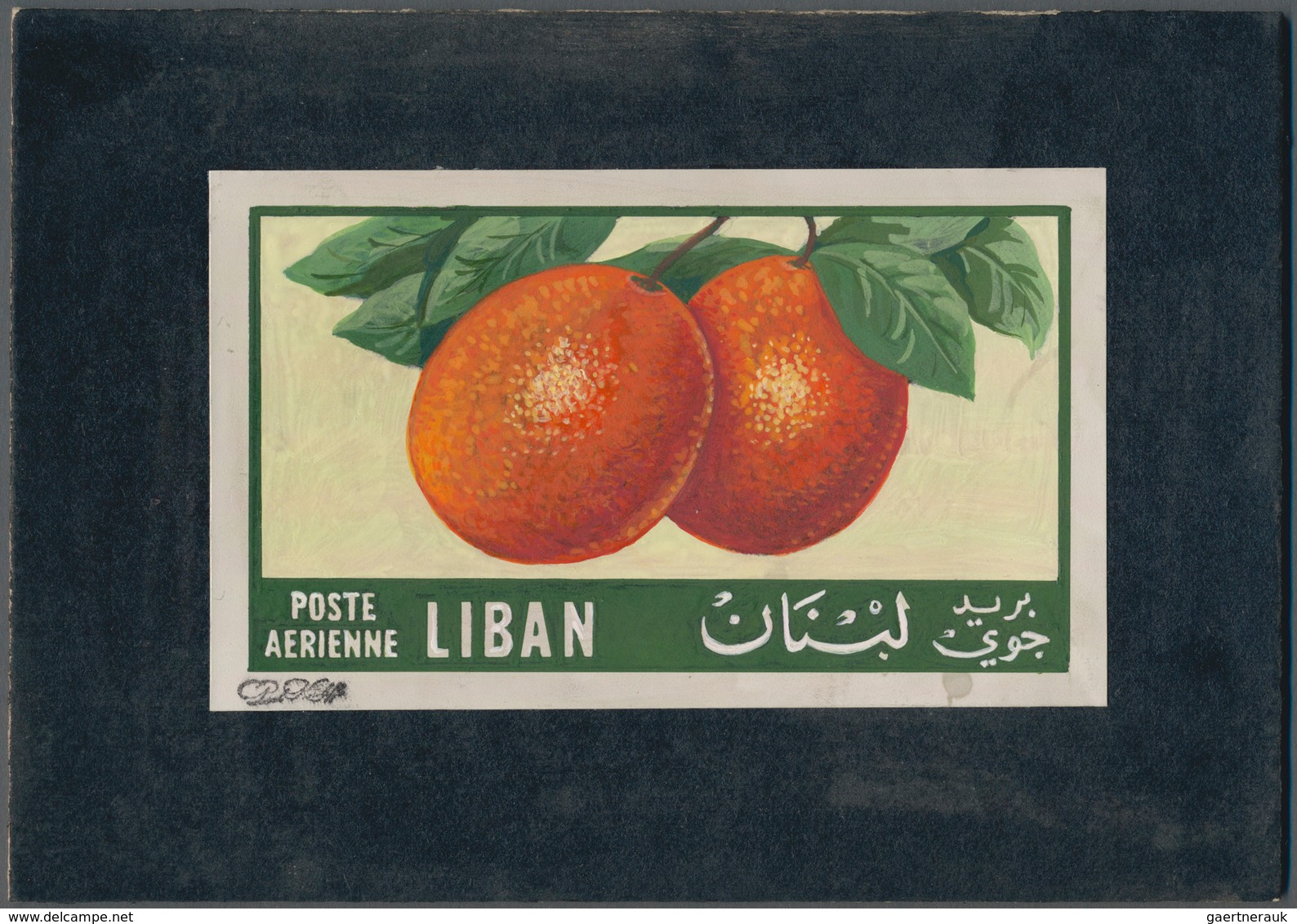 Thematik: Flora-Obst + Früchte / Flora-fruits: 1955, Libanon, Issue Fruit, Artist Drawing(140x85) Or - Obst & Früchte