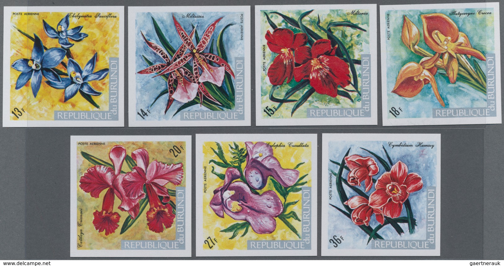 Thematik: Flora-Orchideen / Flora-orchids: 1973, BURUNDI: Orchids Complete IMPERFORATE Set Of Seven - Orchideeën