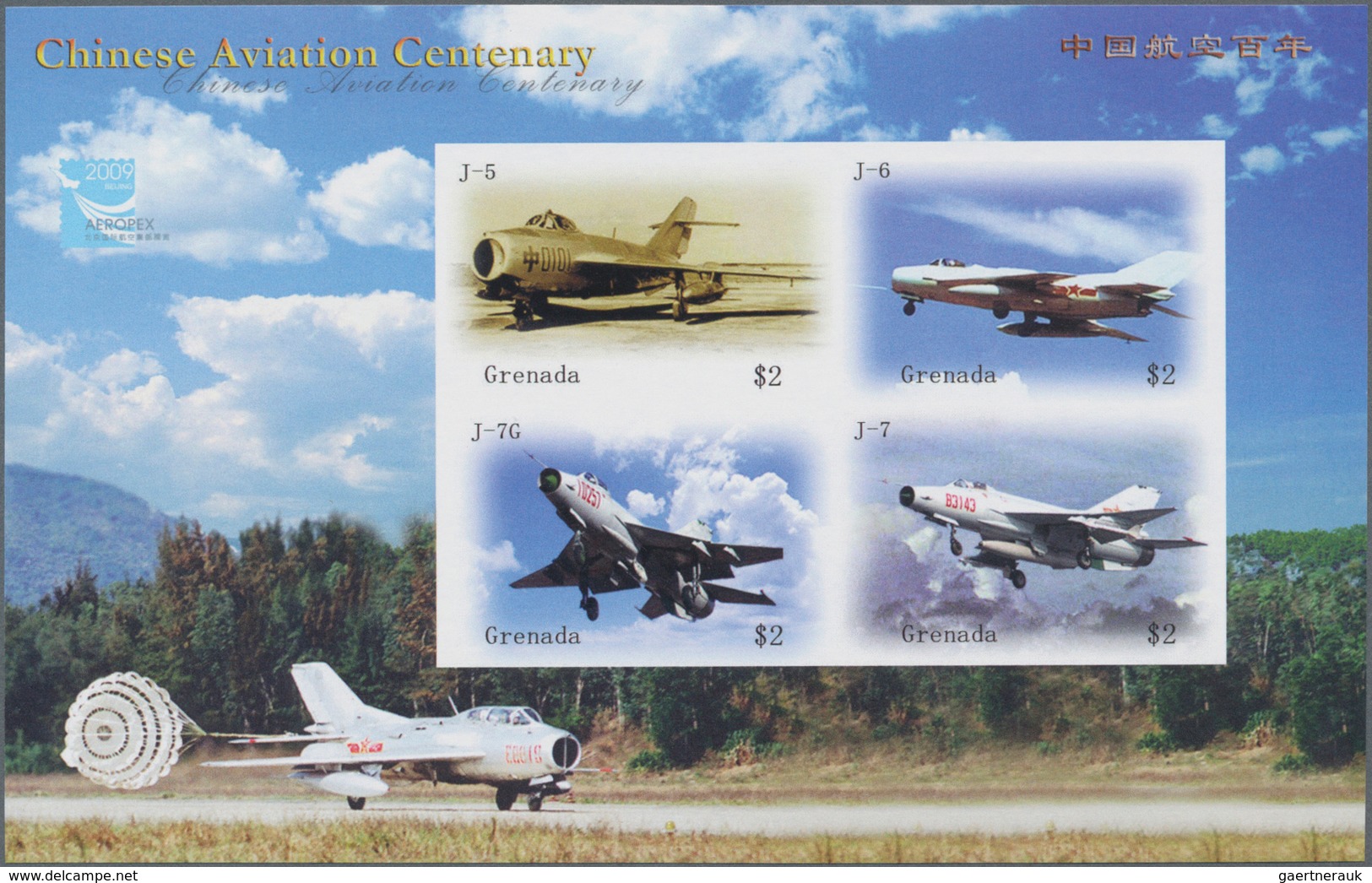 Thematik: Flugzeuge, Luftfahrt / Airoplanes, Aviation: 2009, GRENADA: Chinese Aviation Centenary Com - Airplanes