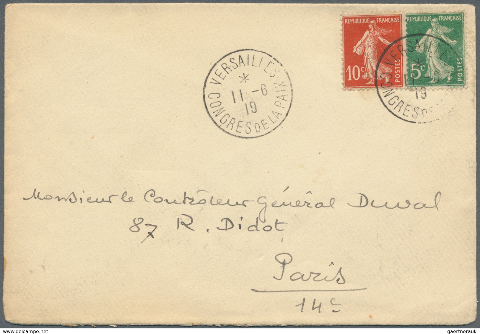 Thematik: Frieden / Peace: 1919, France. Lot Of 2 Different Covers Both Bearing Twice The Special Ca - Ohne Zuordnung