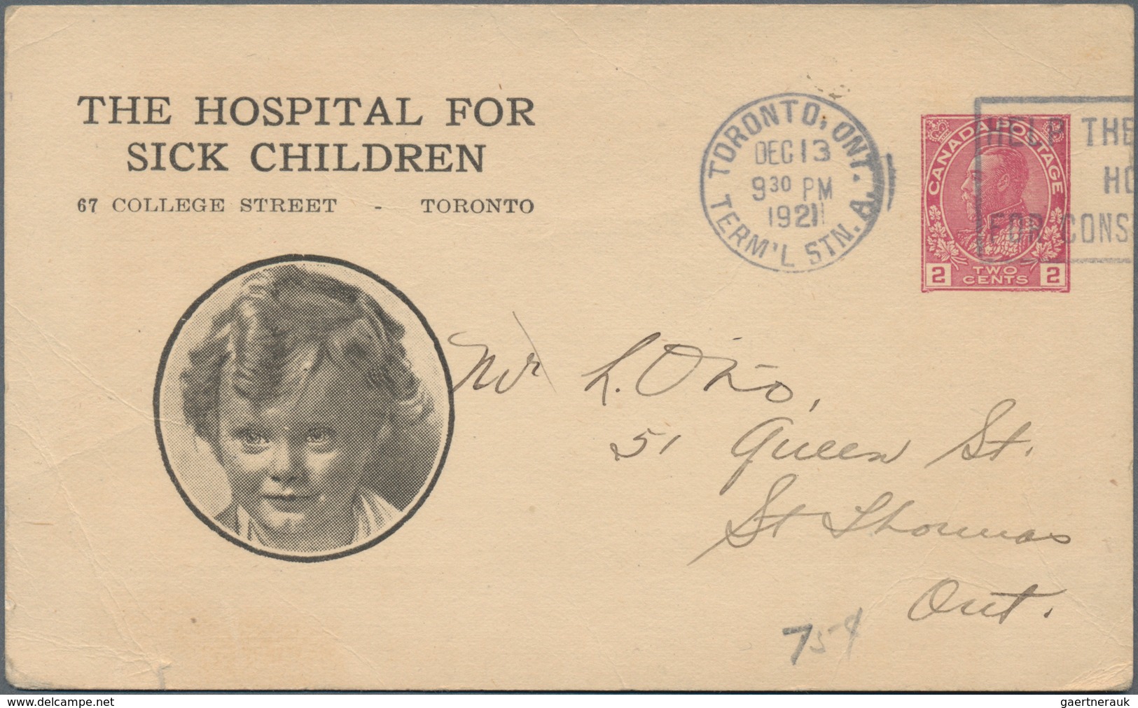 Thematik: Kinder / Children: 1921, Canada. Private Postcard 2c KGV. On The Front Left Inscription "T - Altri & Non Classificati