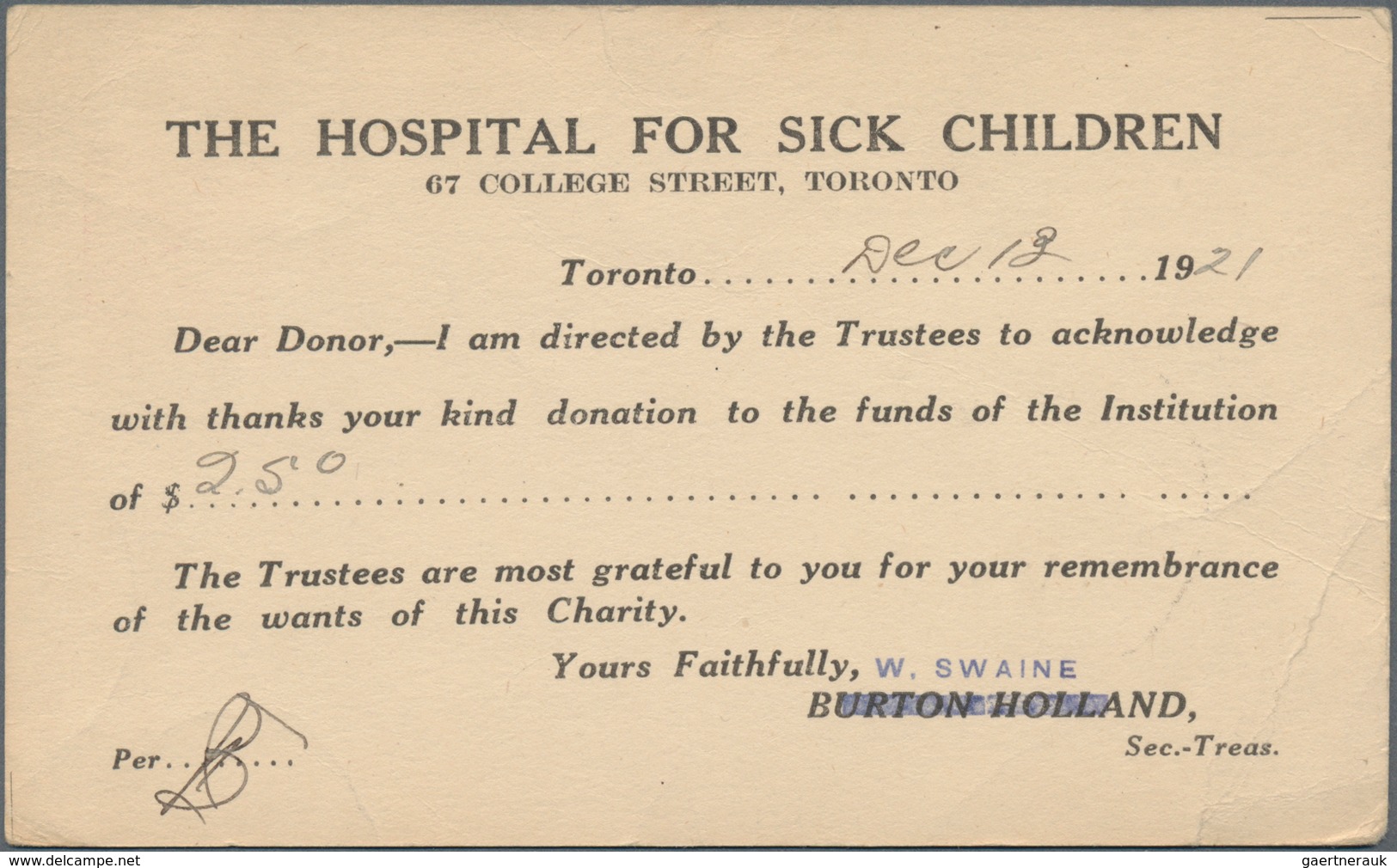 Thematik: Kinder / Children: 1921, Canada. Private Postcard 2c KGV. On The Front Left Inscription "T - Andere & Zonder Classificatie