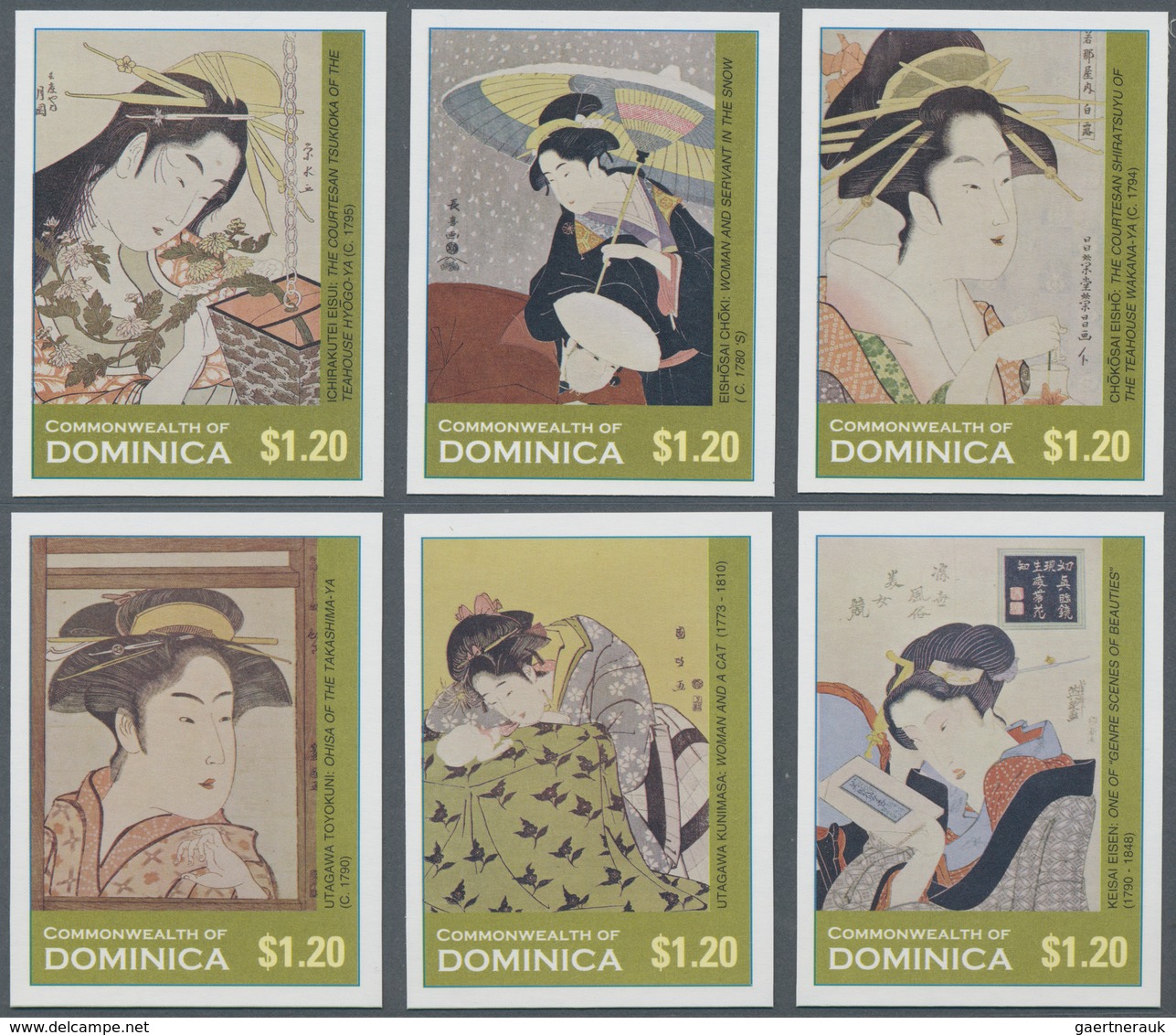 Thematik: Malerei, Maler / Painting, Painters: 2002, Dominica. Complete Set "Feminine Beauty In Japa - Sonstige & Ohne Zuordnung