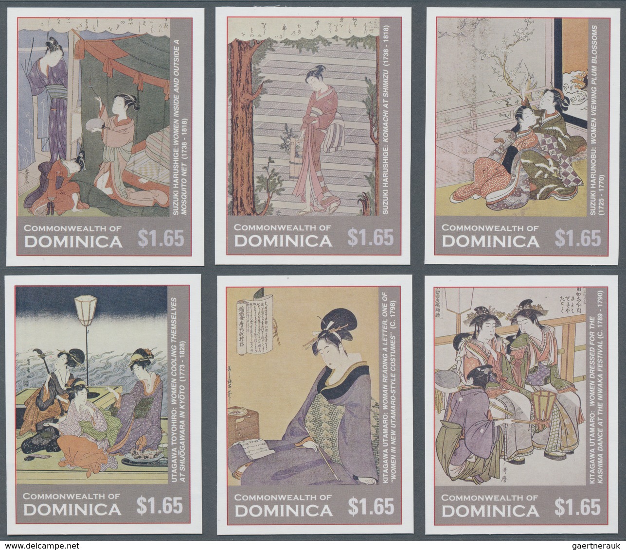 Thematik: Malerei, Maler / Painting, Painters: 2002, Dominica. Complete Set "Feminine Beauty In Japa - Altri & Non Classificati