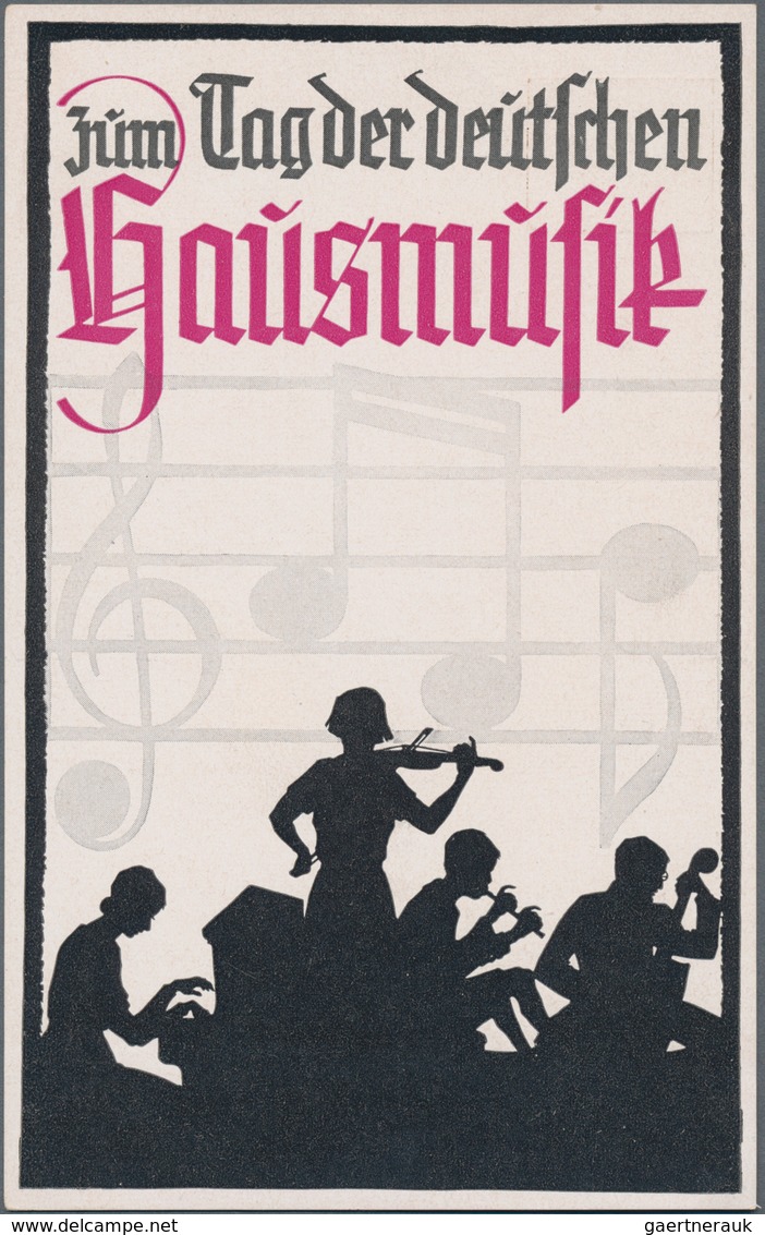 Thematik: Musik / Music: 1937 (ca.), German Reich. Lot Of 2 Private Postcards 3p Hindenburg "Zum Tag - Musik