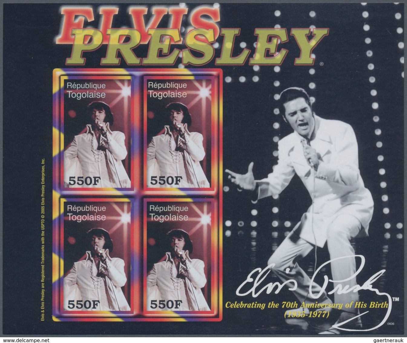 Thematik: Musik / Music: 2006, Togo. IMPERFORATE Miniature Sheet (I) For The Issue "Elvis Presley (1 - Musica