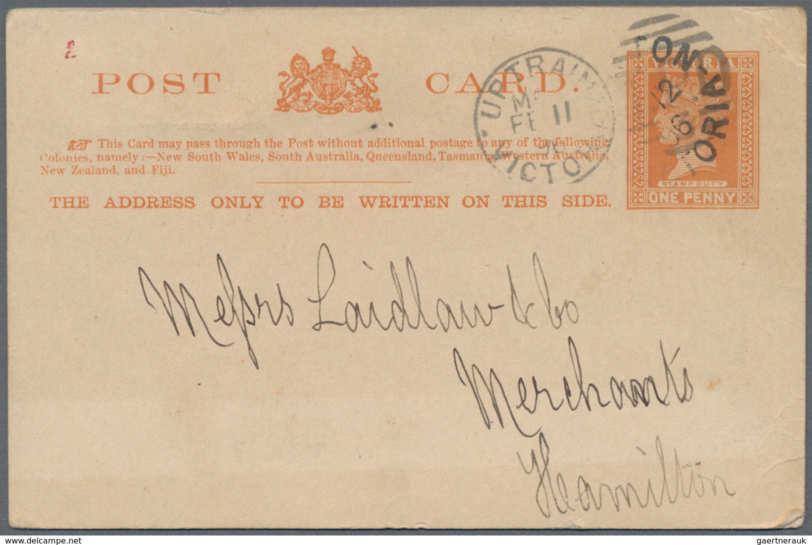 Thematik: Nahrung / Food: 1896, Victoria. Sales Representative Card 1d QV With Illustratded Imprint - Food