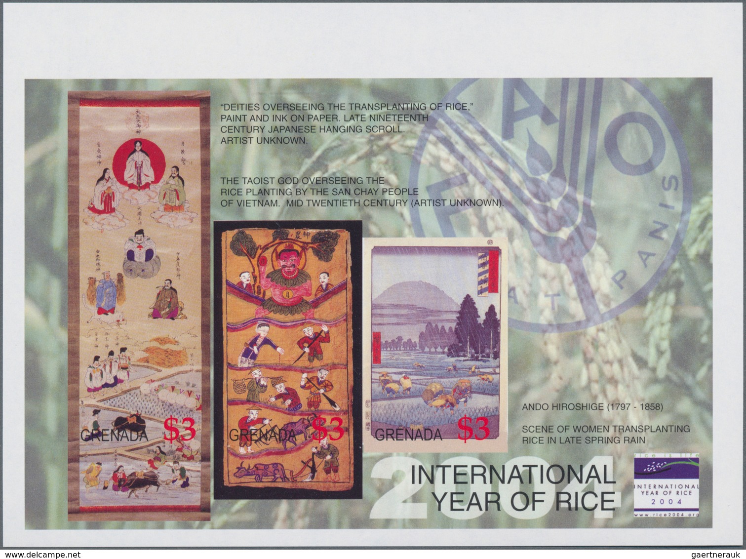 Thematik: Nahrung / Food: 2005, GRENADA: Internationalm Year Of Rice Complete Set Of Three In An IMP - Food
