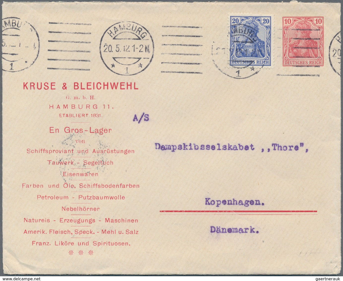 Thematik: Nahrung-Salz / Food-salt: 1912, German Reich. Private Envelope 10p Germania "Kruse & Bleic - Ernährung