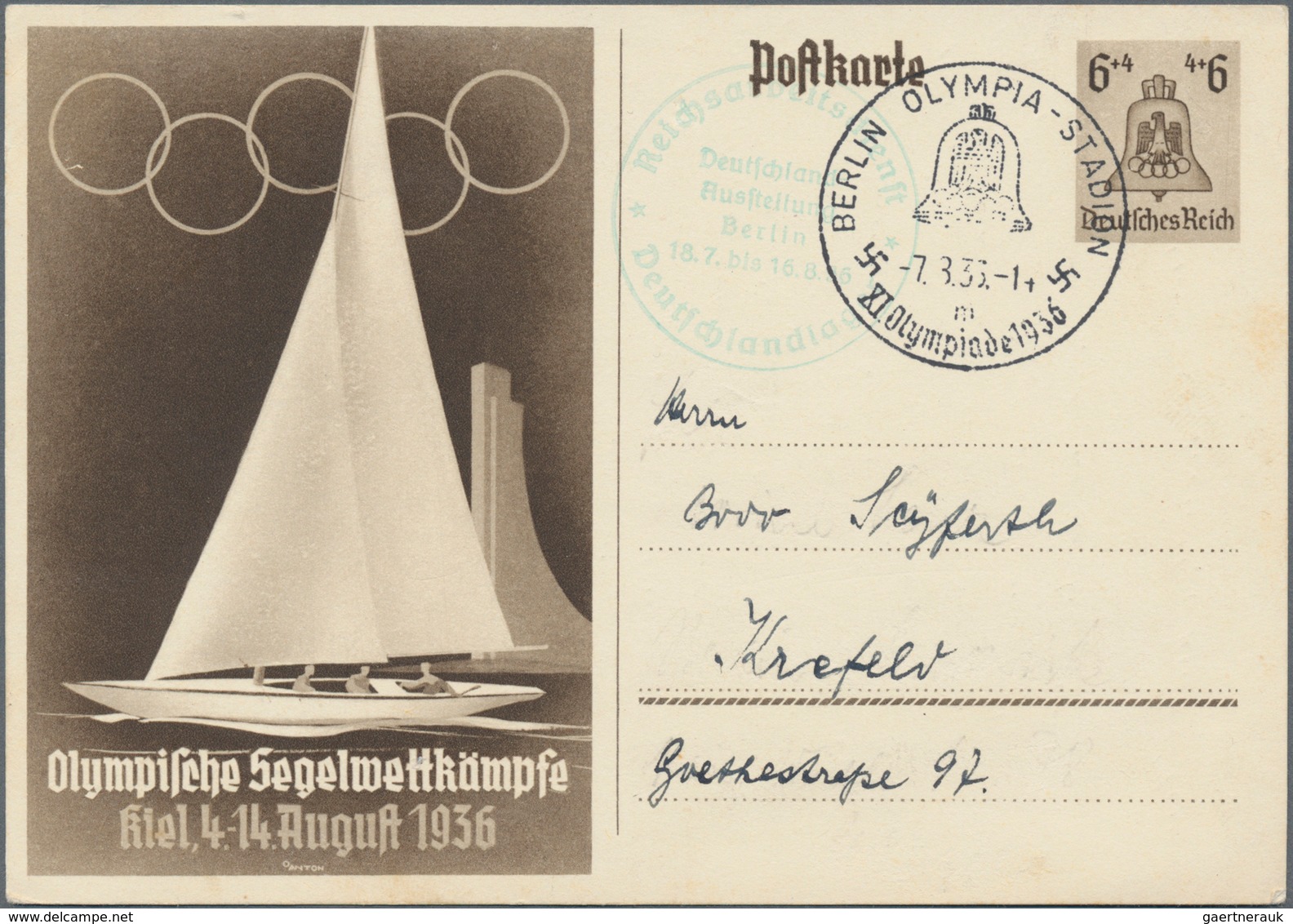 Thematik: Olympische Spiele / Olympic Games: 1936, German Reich. Olympic Postcard 6p Olympic Bell "S - Andere & Zonder Classificatie