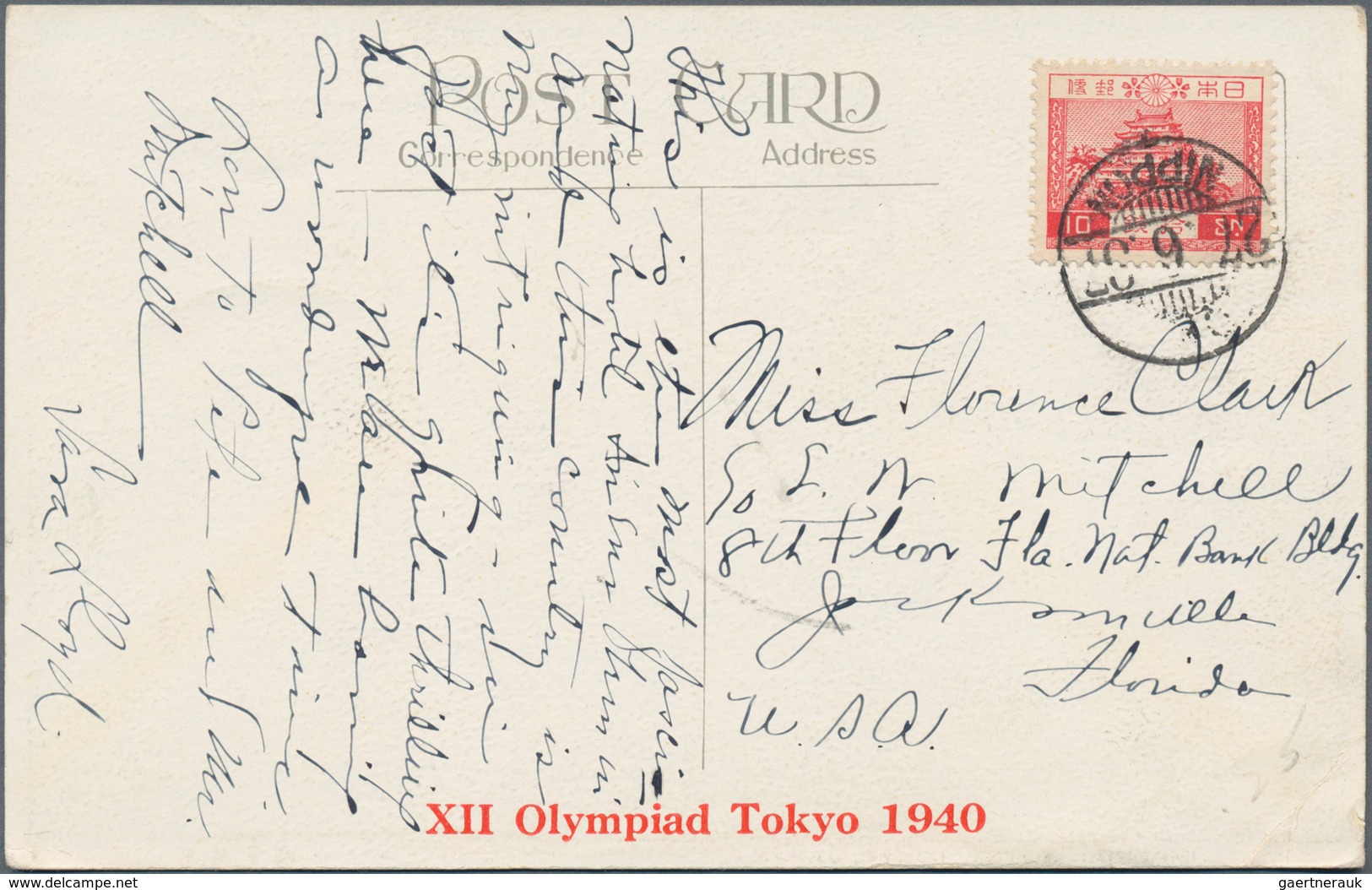 Thematik: Olympische Spiele / Olympic Games: 1937, Red Horizontal Imprint "XII Olympiad Tokyo 1940" - Other & Unclassified