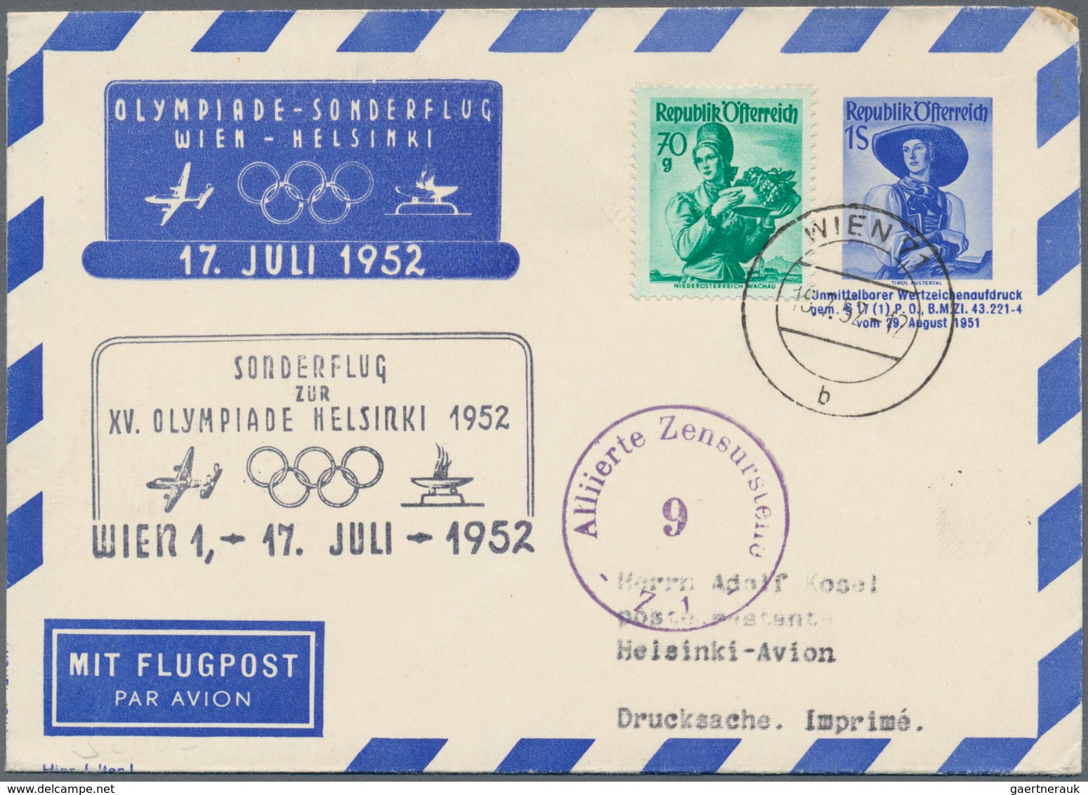 Thematik: Olympische Spiele / Olympic Games: 1952 (16.7.), AUSTRIA: Private Airmail Lettersheet Cost - Andere & Zonder Classificatie