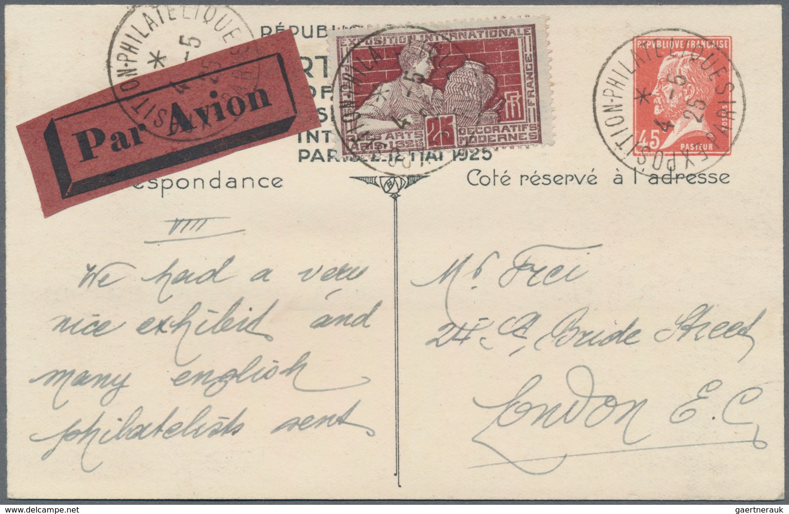 Thematik: Philatelie / Philately: 1925, France. Postcard 45c Pasteur "Exposition Philatelique Intern - Sonstige & Ohne Zuordnung