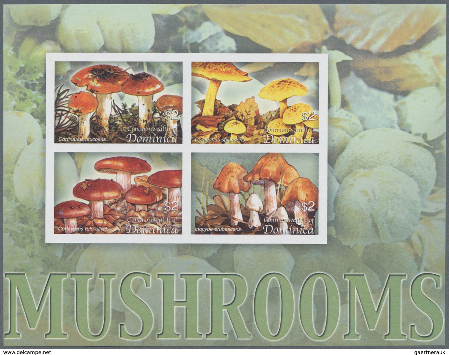 Thematik: Pilze / Mushrooms: 2005, Dominica. Imperforate Miniature Sheet Of 4 For The Series "Birds - Mushrooms