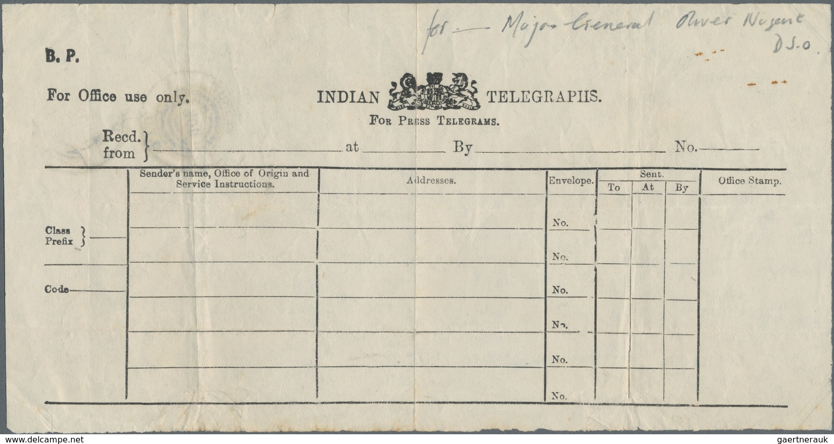 Thematik: Politik / Politics: 1918, World War I. Indian Telegram Annoncing END OF WAR "... Hostiliti - Zonder Classificatie