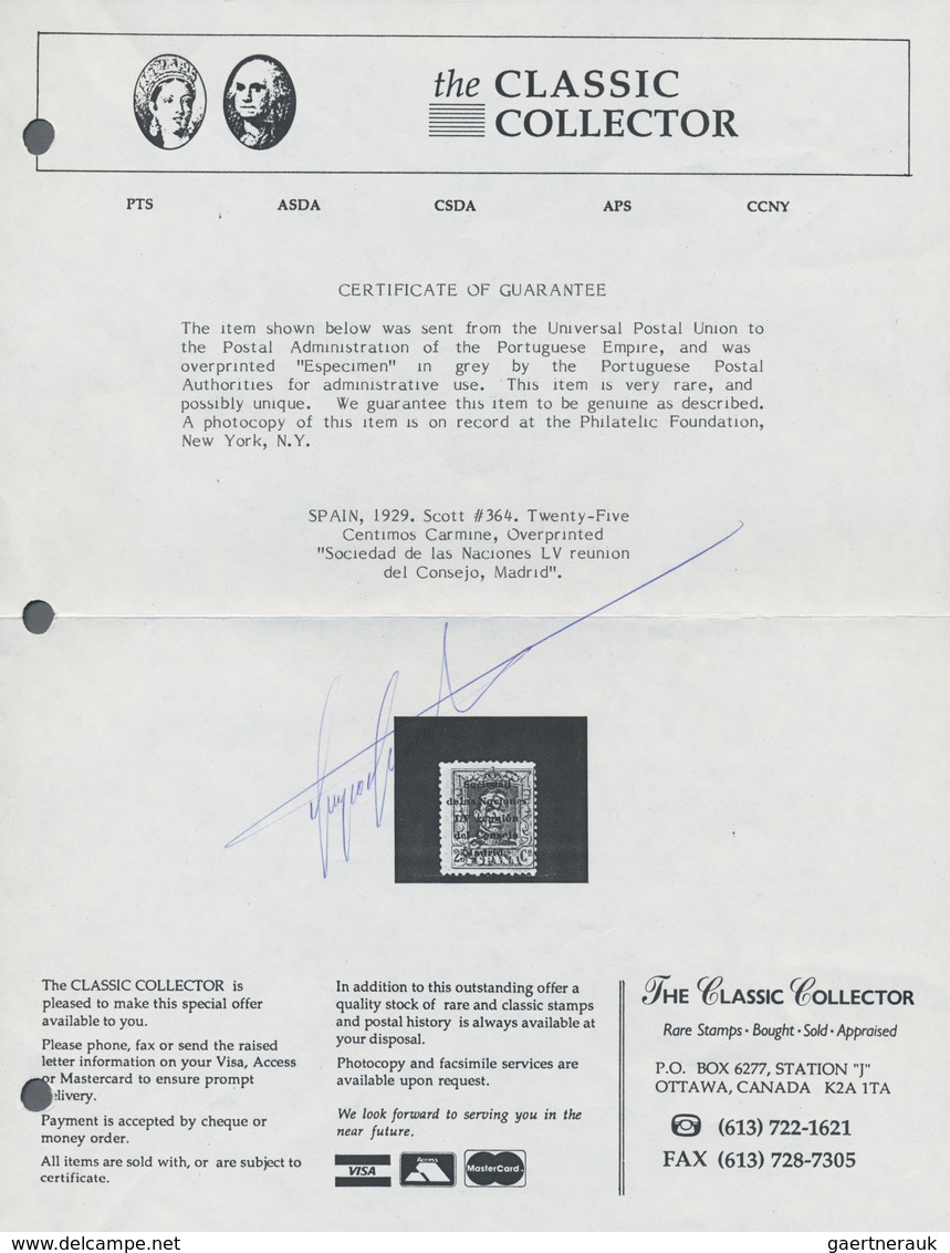 Thematik: Politik / Politics: 1929, Spain. 25 Centimos, Carmine, Overprinted "Sociedad De Las Nacion - Ohne Zuordnung