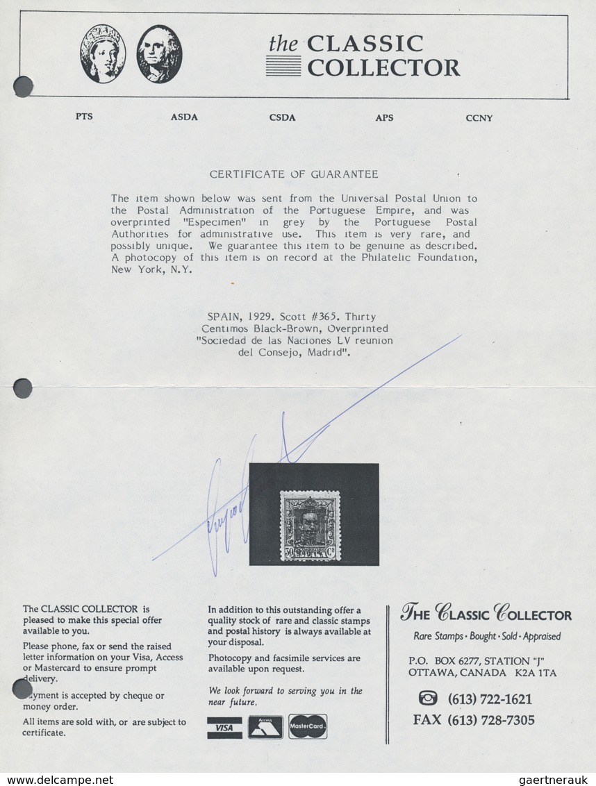 Thematik: Politik / Politics: 1929, Spain. 30 Centimos, Black-brown, Overprinted "Sociedad De Las Na - Unclassified