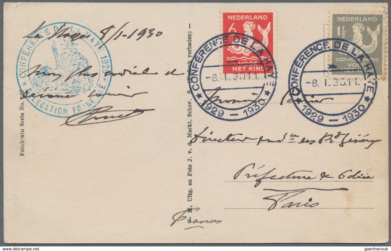 Thematik: Politik / Politics: 1929/1930, The Netherlands. Postal Card From The French Delegation. - - Zonder Classificatie