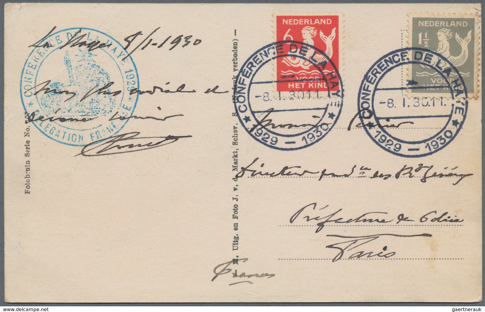 Thematik: Politik / Politics: 1929/1930, The Netherlands. Postal Card From The French Delegation. - - Unclassified