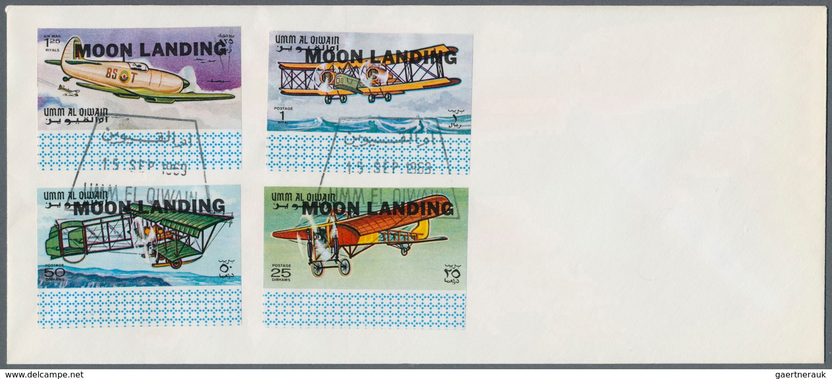 Thematik: Raumfahrt / astronautics: 1969, Umm al Qaiwain, "APOLLO 11" - "MOON LANDING" - "NEIL ARMST