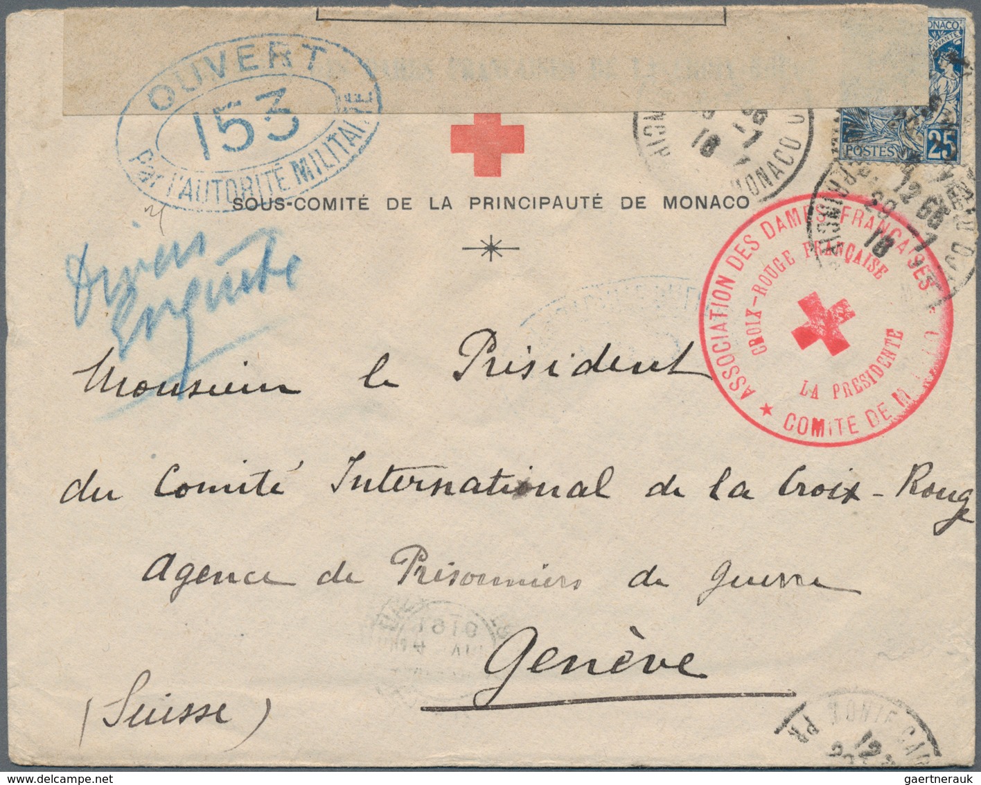 Thematik: Rotes Kreuz / Red Cross: 1916, Monaco. Foreign Censorship Cover From The President Of The - Rotes Kreuz