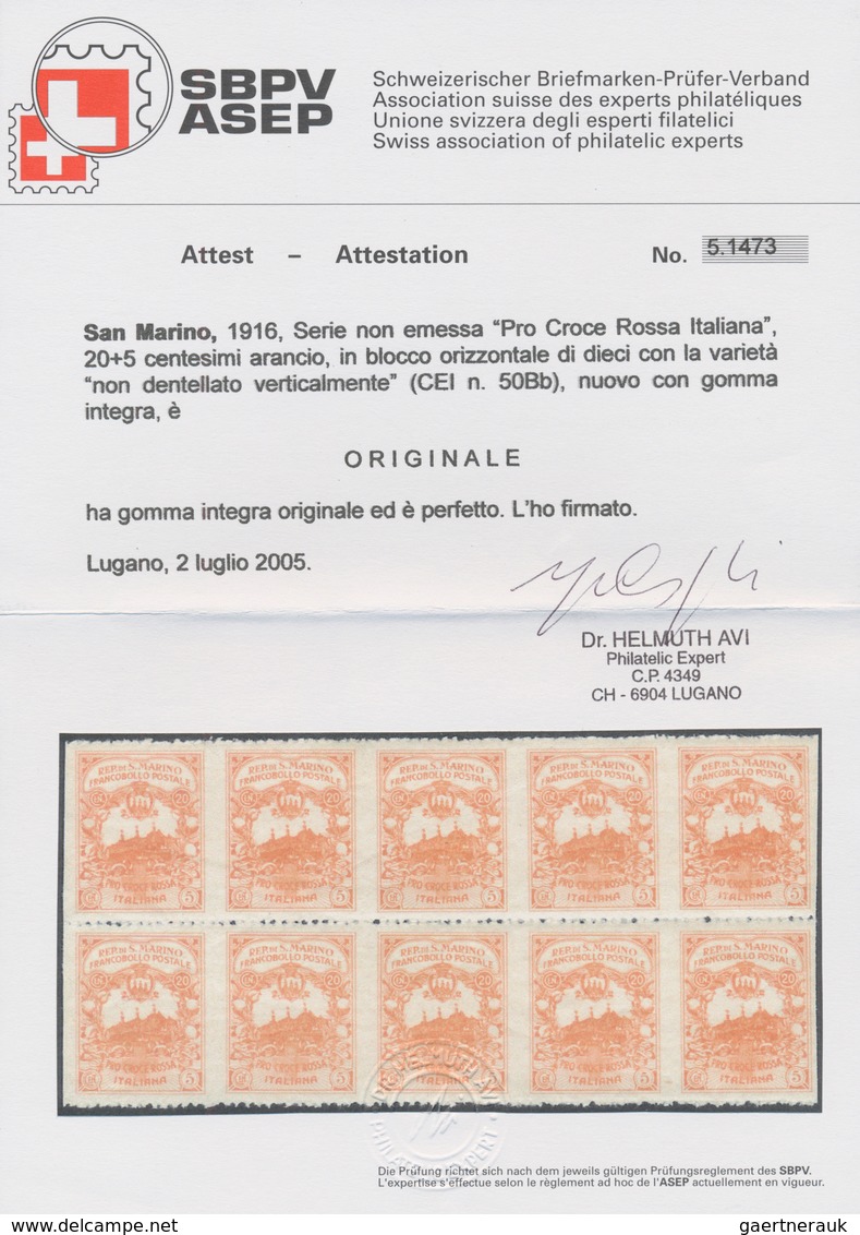 Thematik: Rotes Kreuz / Red Cross: 1916, San Marino. NON-ISSUED Stamp 20+5c, Orange, PRO CROCE ROSSO - Rotes Kreuz