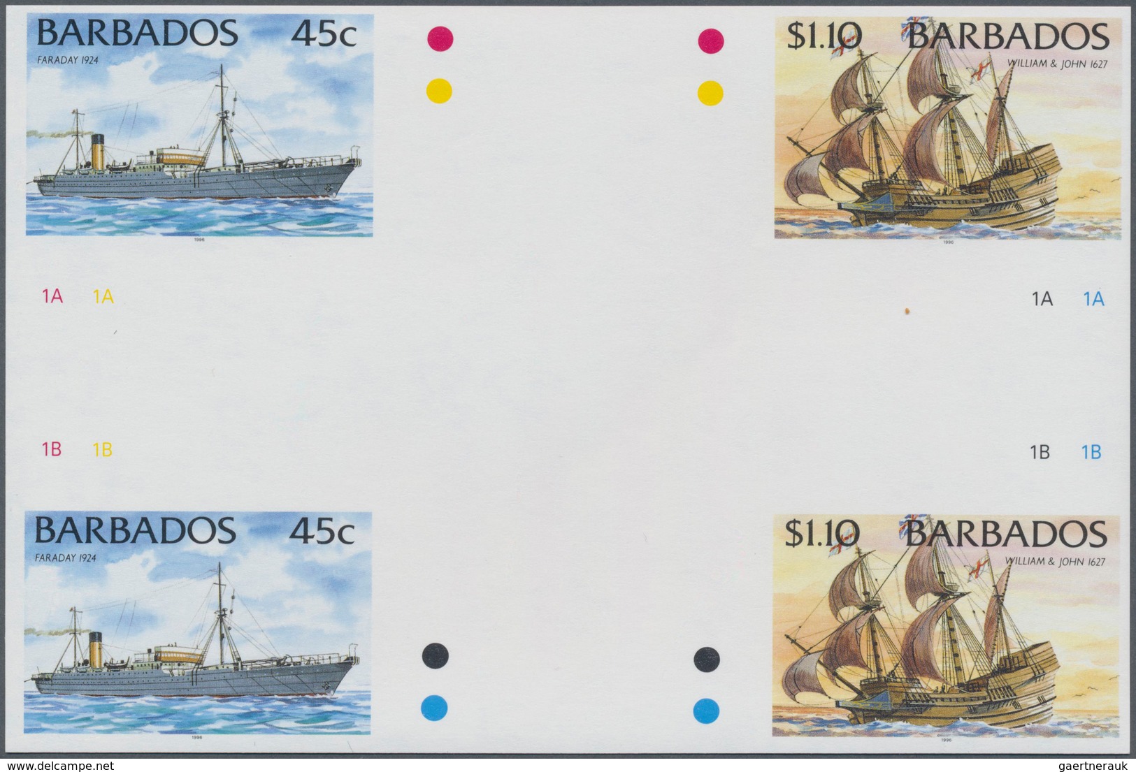 Thematik: Schiffe / Ships: 1996, Barbados. IMPERFORATE Cross Gutter Pair For The 45c And $1.10 Value - Boten