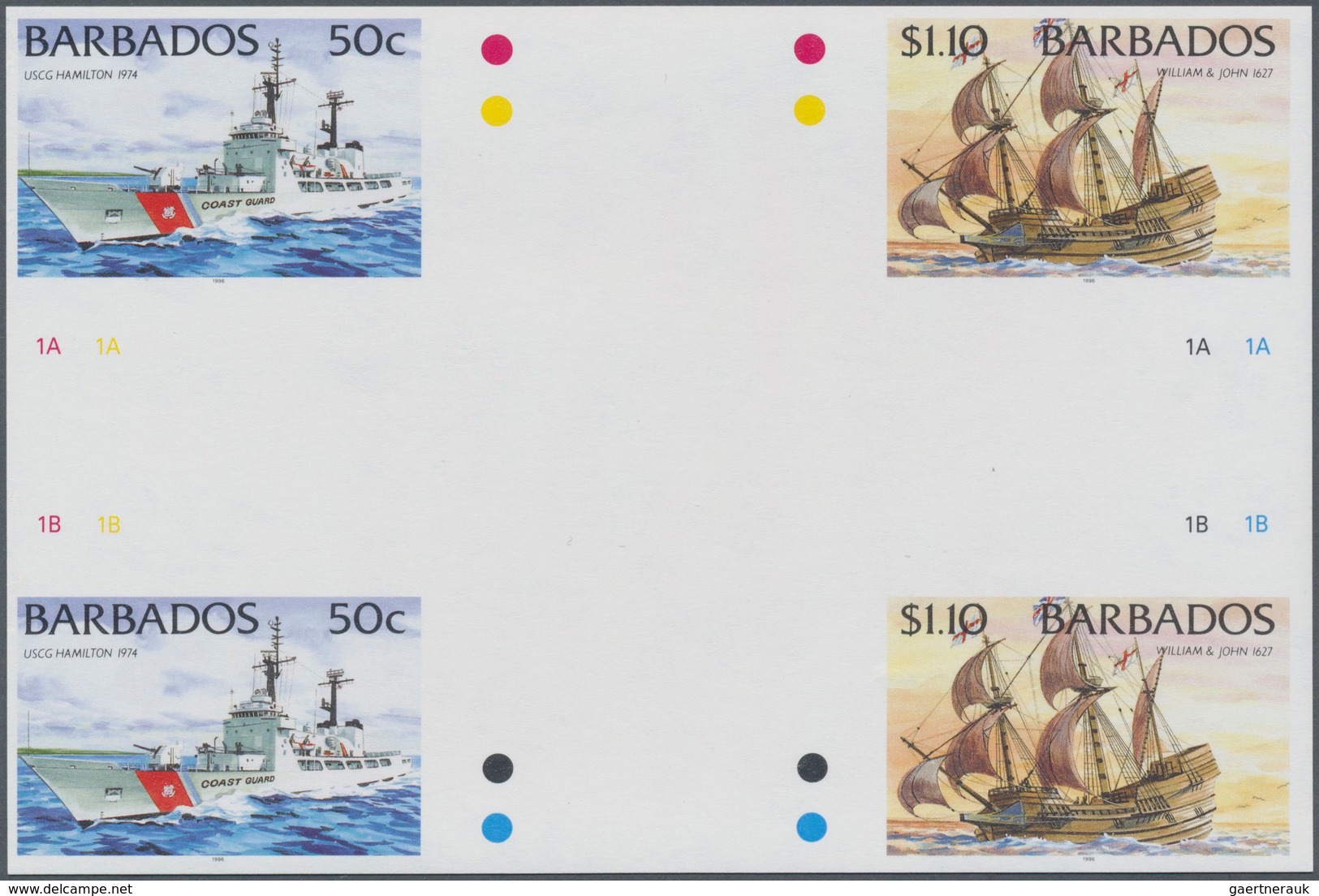 Thematik: Schiffe / Ships: 1996, Barbados. IMPERFORATE Cross Gutter Pair For The 50c And $1.10 Value - Boten