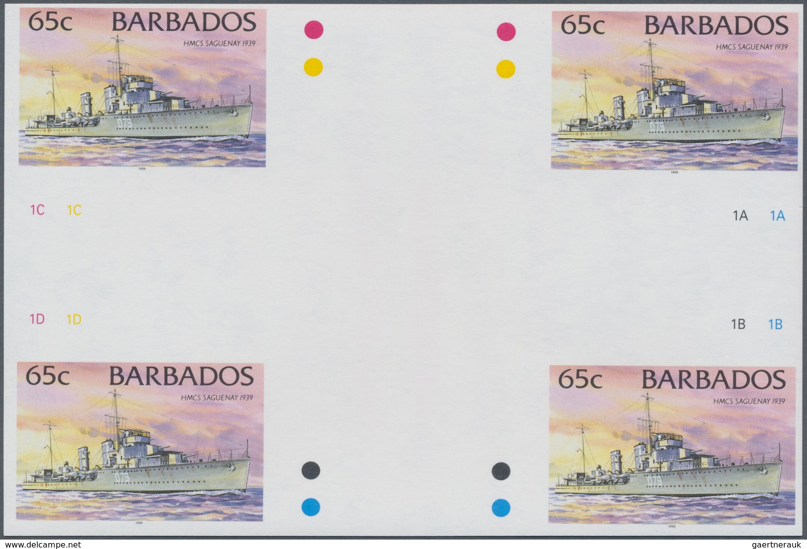 Thematik: Schiffe / Ships: 1996, Barbados. IMPERFORATE Cross Gutter Pair For The 65c Value Of The SH - Schiffe