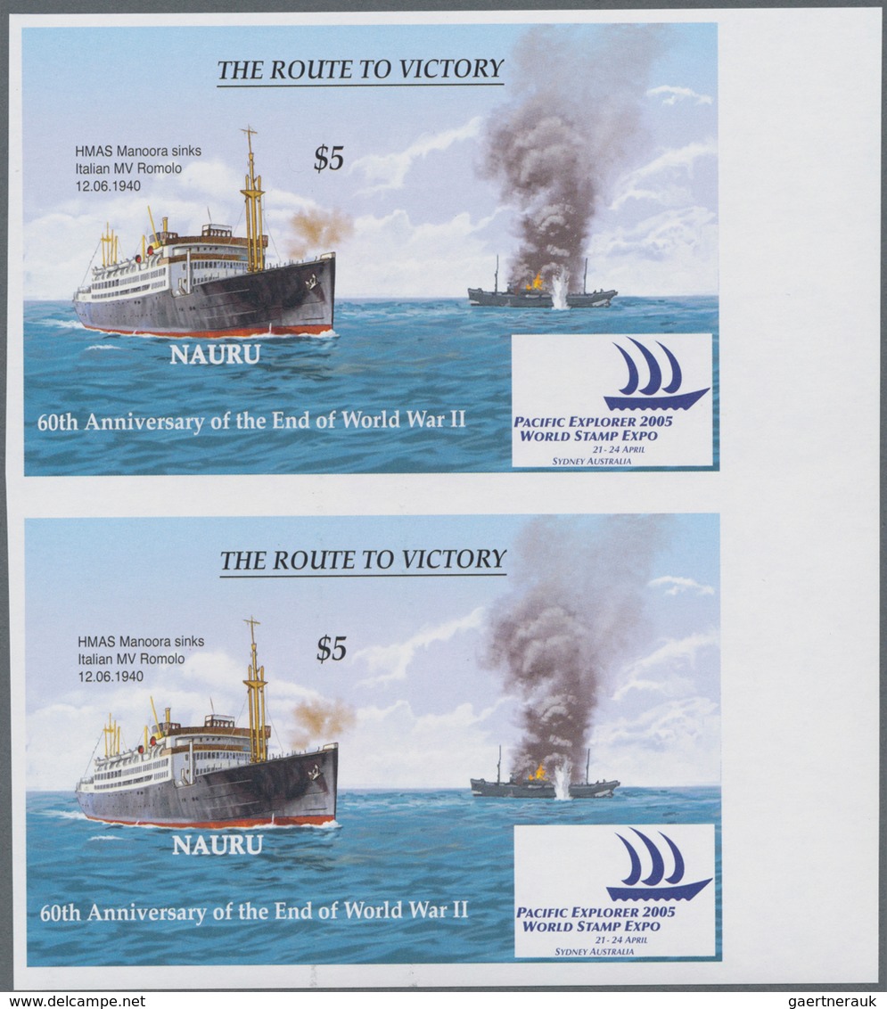 Thematik: Schiffe / Ships: 2005, NAURU: 60 Years End Of WWII Miniature Sheet (HMAS Manoora Sinks Ita - Boten