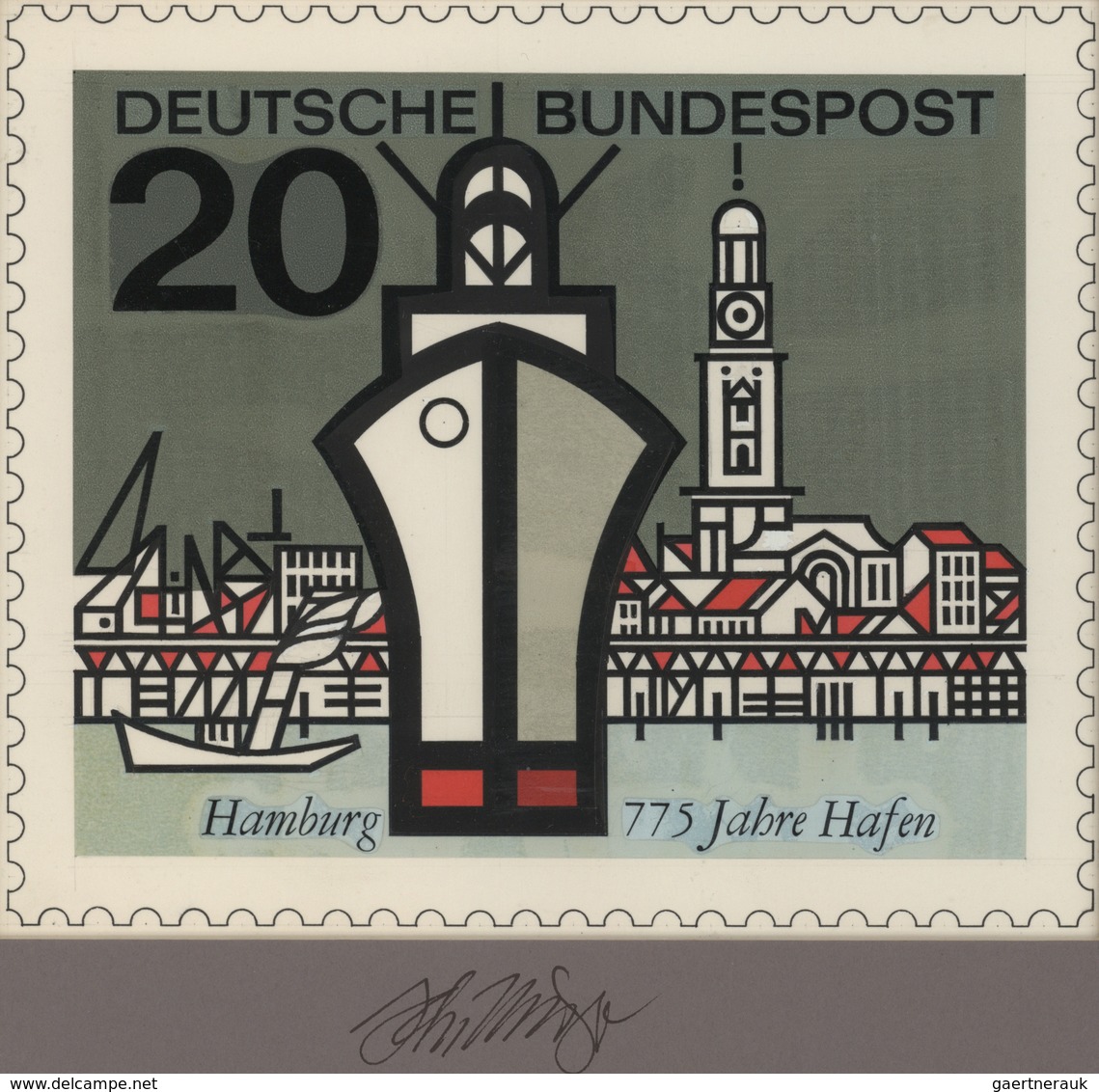 Thematik: Schiffe-Hafenstädte / Ships-harbours: 1964, Bund, Original-Künstlerentwurf (20x17) Von Pro - Ohne Zuordnung