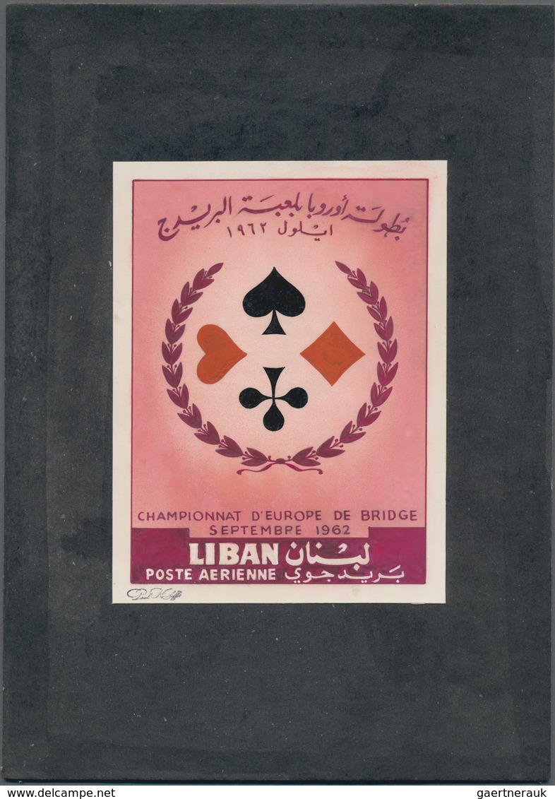 Thematik: Spiele / Games: 1962, Libanon, Issue Bridge European Championship, Artist Drawing (102x135 - Zonder Classificatie