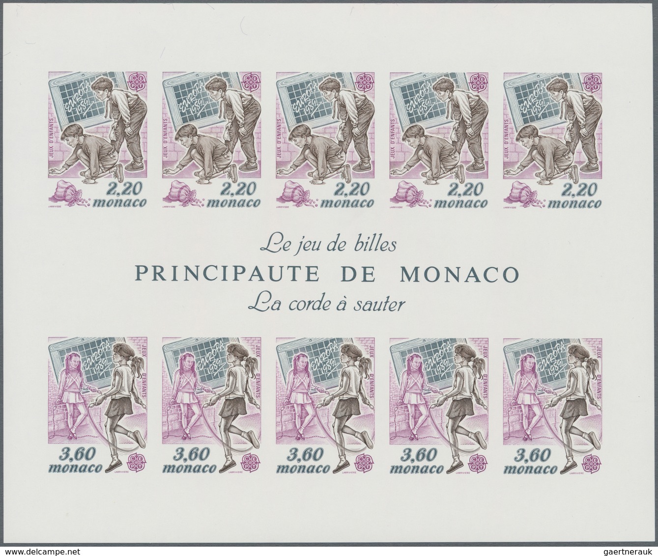 Thematik: Spiele / Games: 1989, MONACO: Europa-CEPT ‚Children Games‘ IMPERFORATE Miniature Sheet, Mi - Ohne Zuordnung