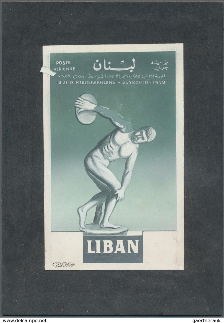 Thematik: Sport / Sport: 1959 Libanon, Issue Mediterranean Sport Games, Artist Drawing (106x170) Dis - Sonstige & Ohne Zuordnung