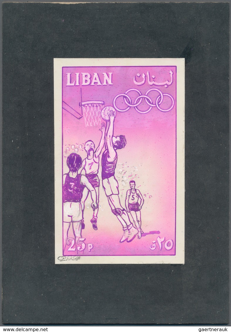 Thematik: Sport-Basketball / Sport-basketball: 196?, Libanon, Issue Sport Games, Not Accepted Artist - Basketbal