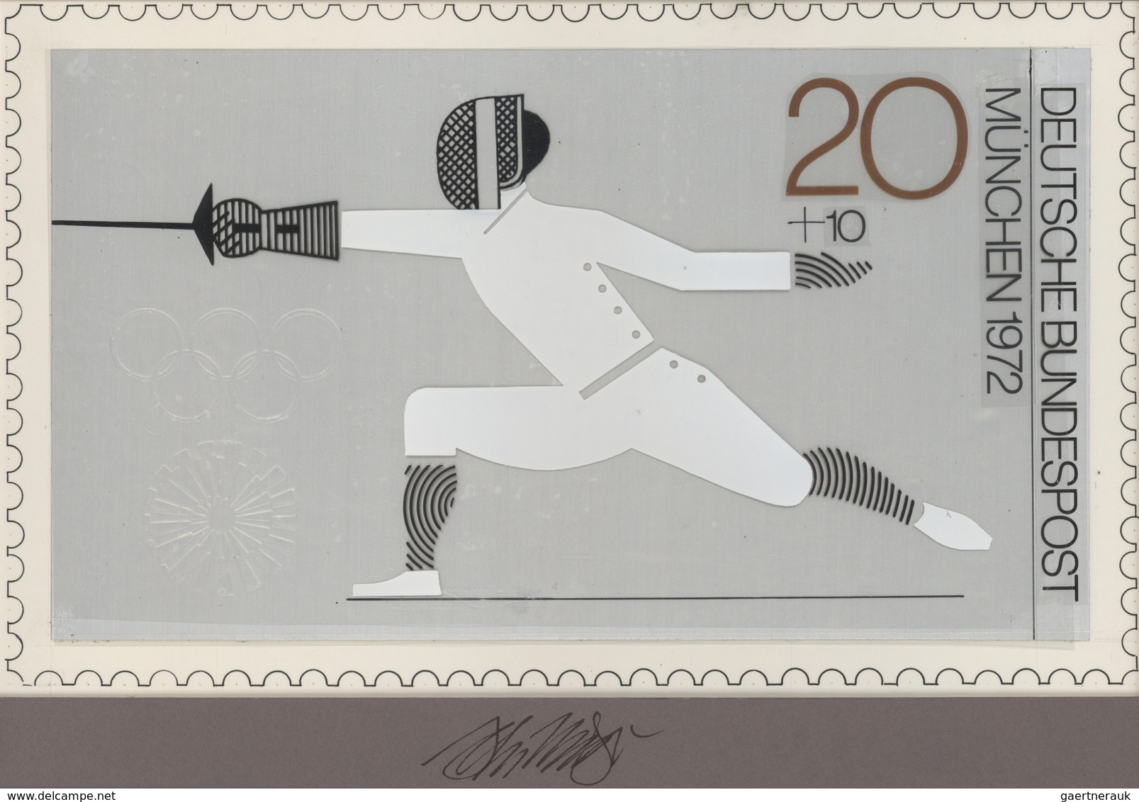 Thematik: Sport-Fechten / Sport-fencing: 1972, Bund, Nicht Angenommener Künstlerentwurf (26,5x16,0) - Fencing