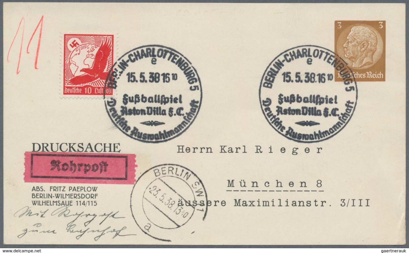 Thematik: Sport-Fußball / Sport-soccer, Football: 1938, Dt. Reich. Minuten-SST "Berlin-Charlottenbur - Sonstige & Ohne Zuordnung