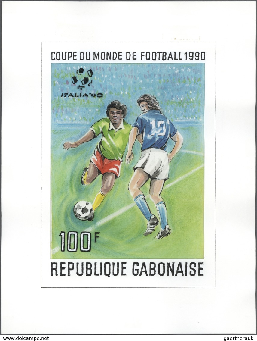 Thematik: Sport-Fußball / Sport-soccer, Football: 1990, Gabon. Set Of 4 Artist's Drawings Showing Un - Sonstige & Ohne Zuordnung