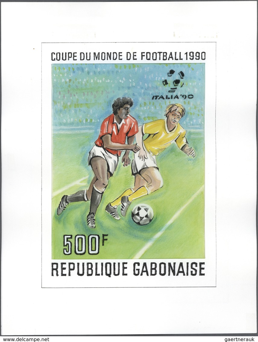 Thematik: Sport-Fußball / Sport-soccer, Football: 1990, Gabon. Set Of 4 Artist's Drawings Showing Un - Andere & Zonder Classificatie