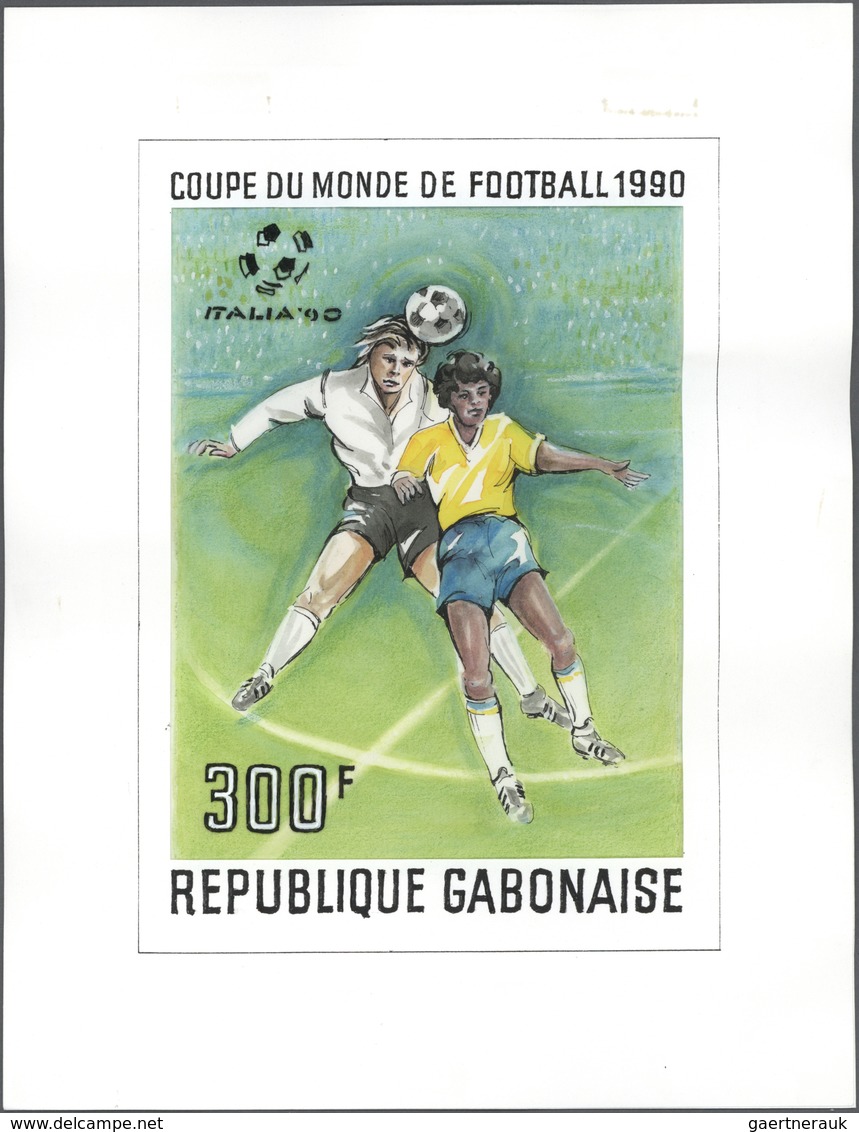 Thematik: Sport-Fußball / Sport-soccer, Football: 1990, Gabon. Set Of 4 Artist's Drawings Showing Un - Sonstige & Ohne Zuordnung