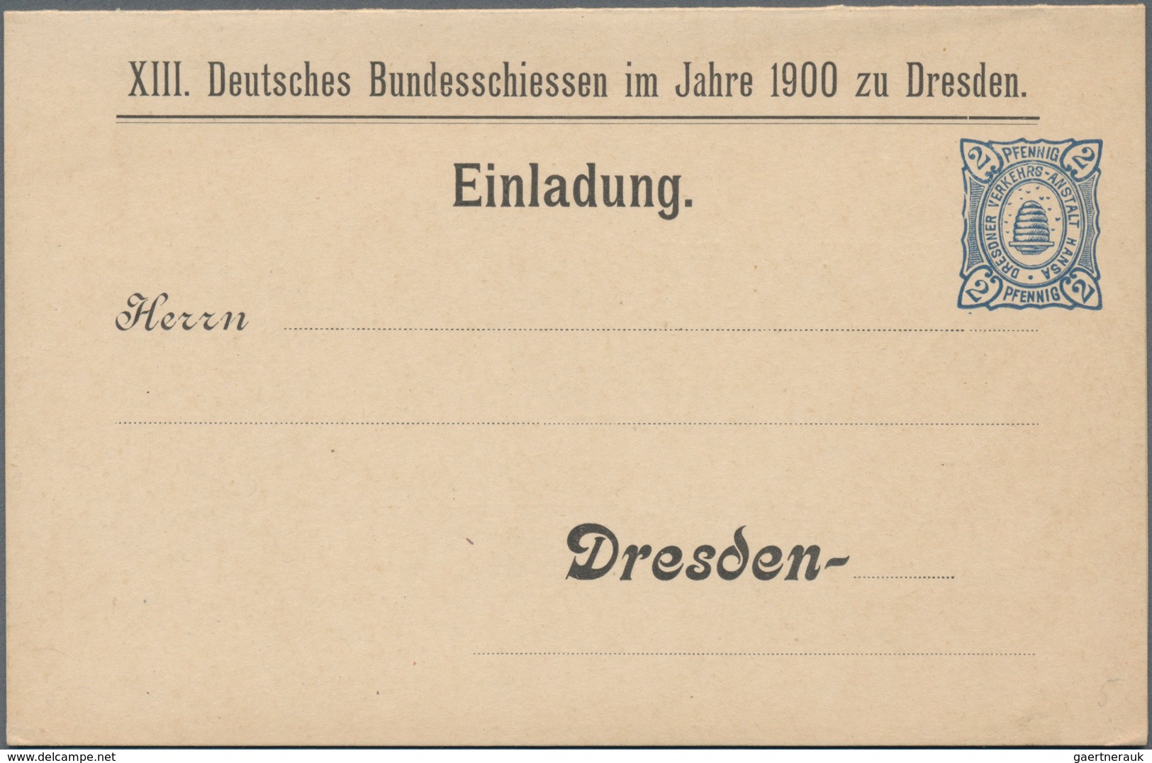 Thematik: Sport-Schießen / Sport-shooting: 1900, German Reich, Hansa Dresden. Folding Card 2pf Beehi - Waffenschiessen