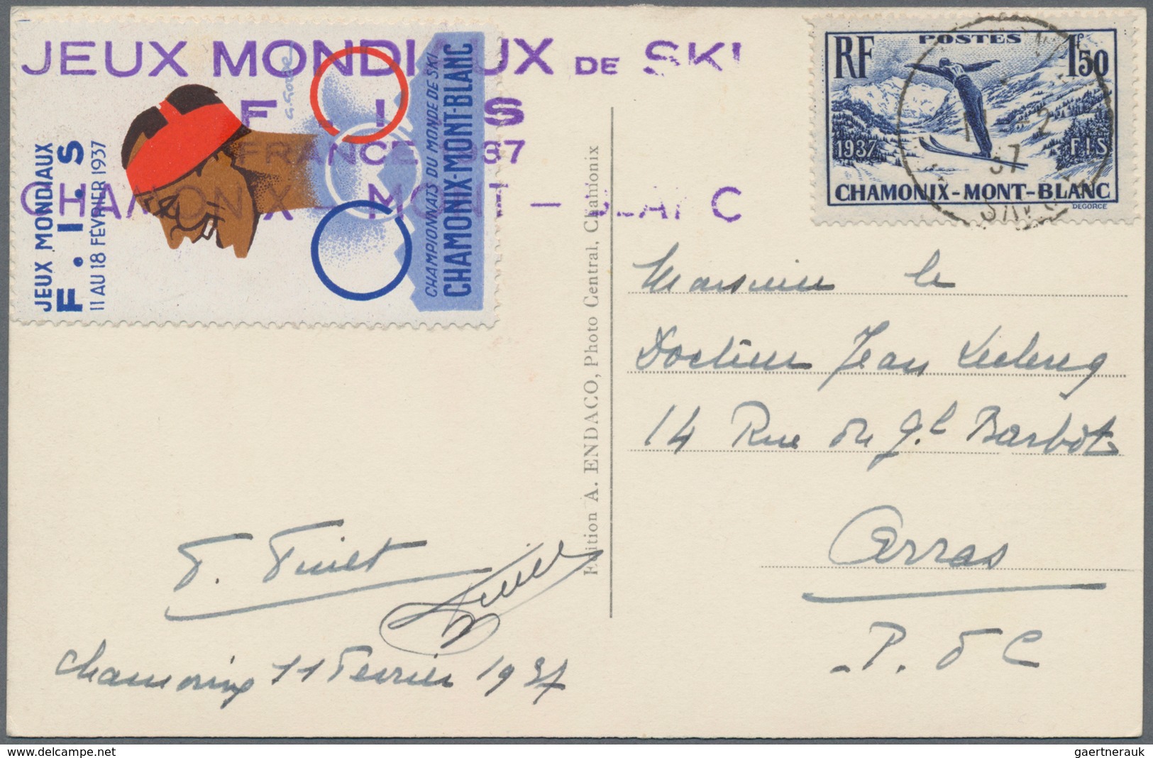 Thematik: Sport-Wintersport / Sport-winter Sports: 1937, JEUX MONDIAUX DE SKI, France, 1,50 F Blue " - Winter (Other)