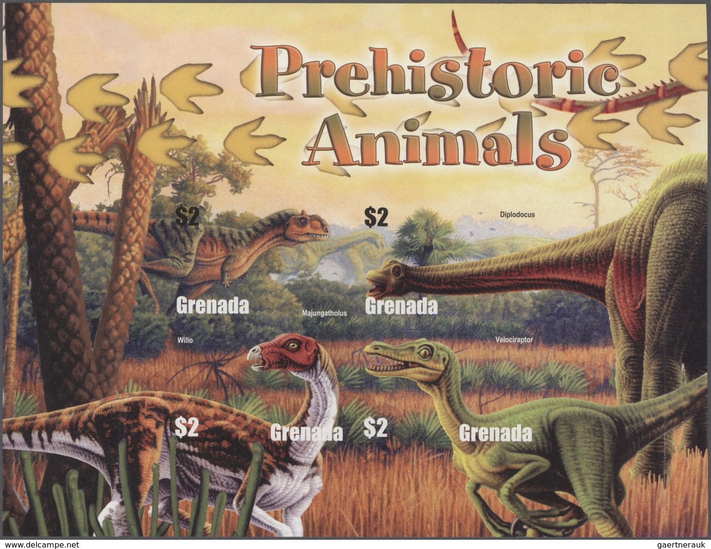 Thematik: Tiere-Dinosaurier / animals-dinosaur: 2005, GRENADA: Prehistoric Animals complete set of t