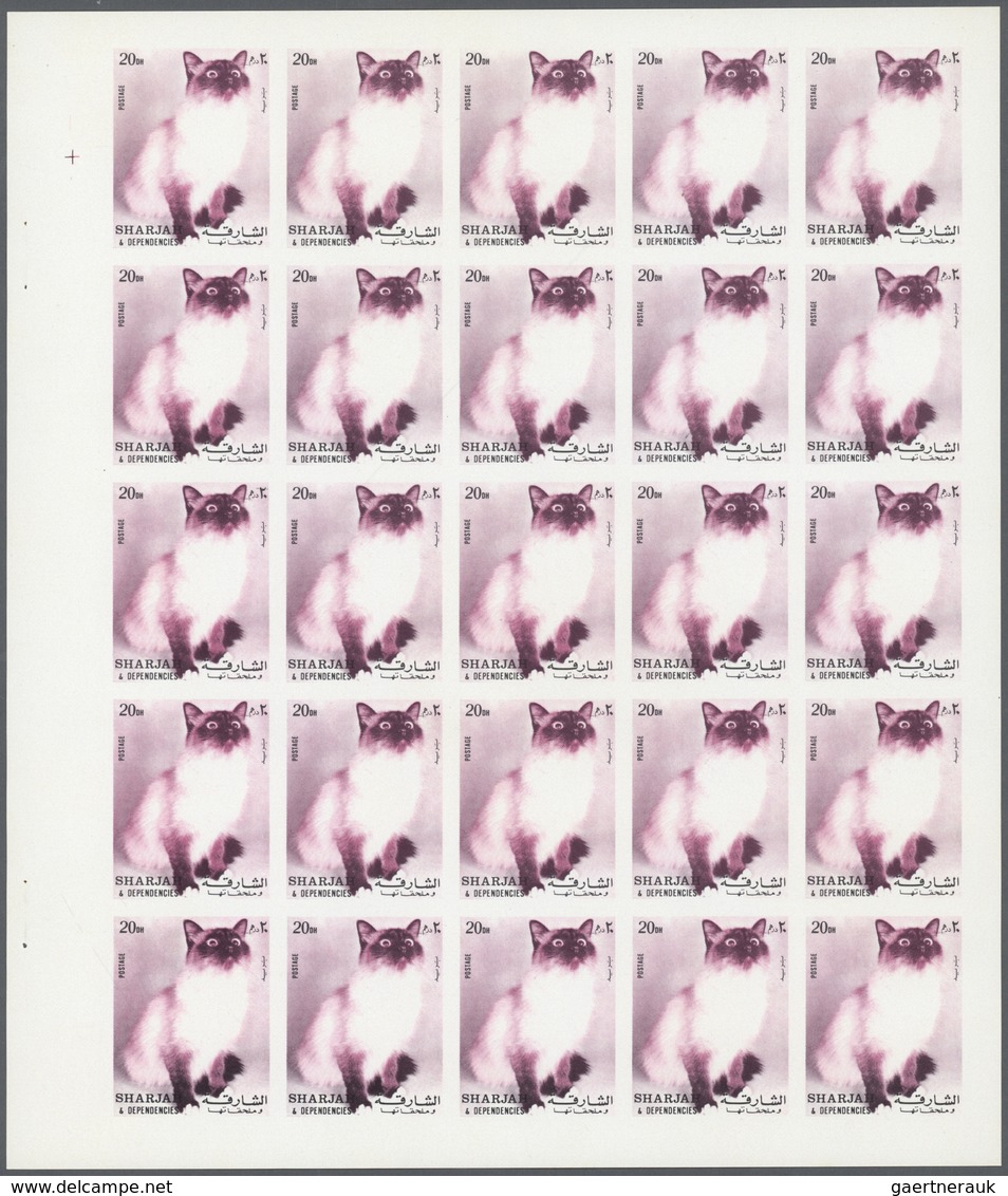 Thematik: Tiere-Katzen / Animals-cats: 1972. Sharjah. Progressive Proof (6 Phases) In Complete Sheet - Hauskatzen